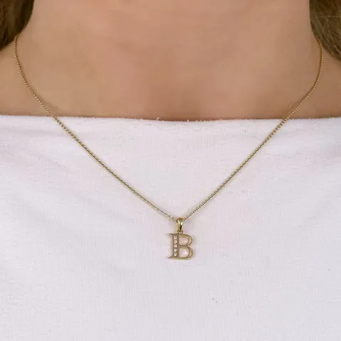 letter b hanger in 14 caraat goud 0,05 ct