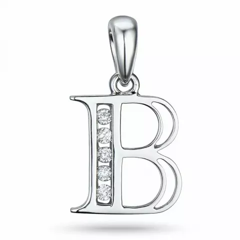letter b hanger in 14 caraat witgoud 0,05 ct