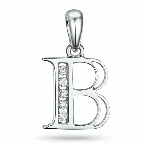 letter b hanger in 14 caraat witgoud 0,05 ct