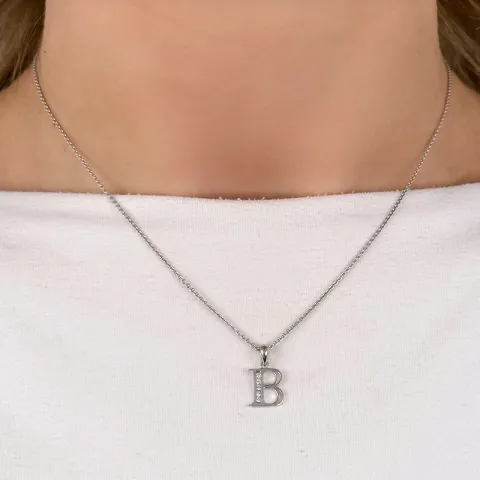 letter b hanger in 14 caraat witgoud 0,05 ct