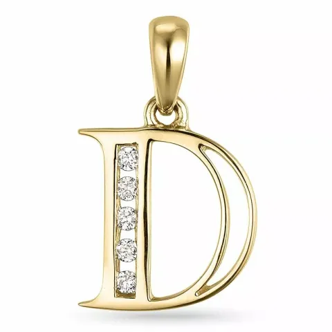 letter d hanger in 14 caraat goud 0,05 ct