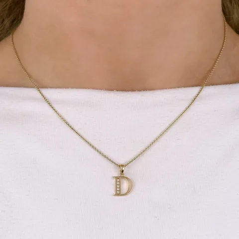 letter d hanger in 14 caraat goud 0,05 ct