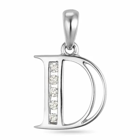 letter d hanger in 14 caraat witgoud 0,04 ct