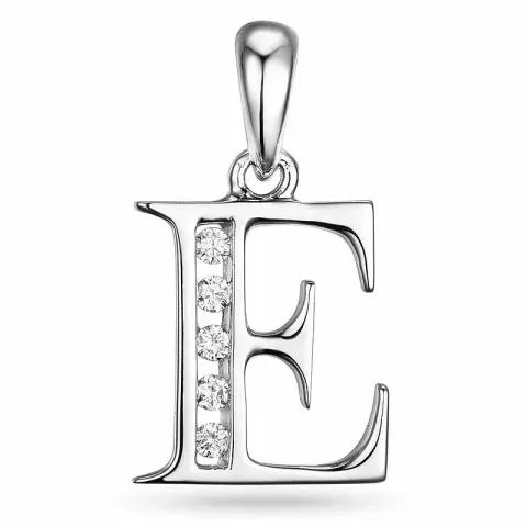 letter e hanger in 14 caraat witgoud 0,05 ct