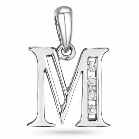 letter m diamanten hanger in 14 caraat witgoud 0,04 ct