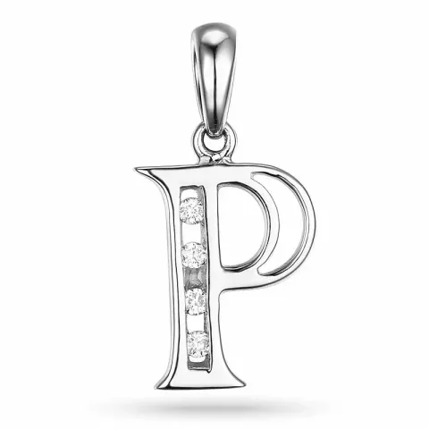 letter p hanger in 14 caraat witgoud 0,04 ct