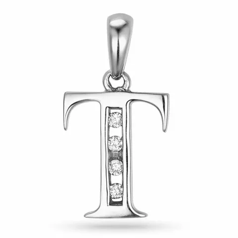 Letter t hanger in 14 caraat witgoud 0,04 ct