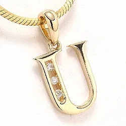 letter u hanger in 14 caraat goud 0,03 ct