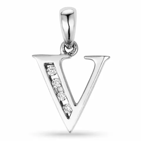 letter v hanger in 14 caraat witgoud 0,04 ct