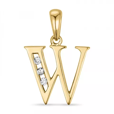 letter W diamant hanger in 14 caraat goud 0,027 ct