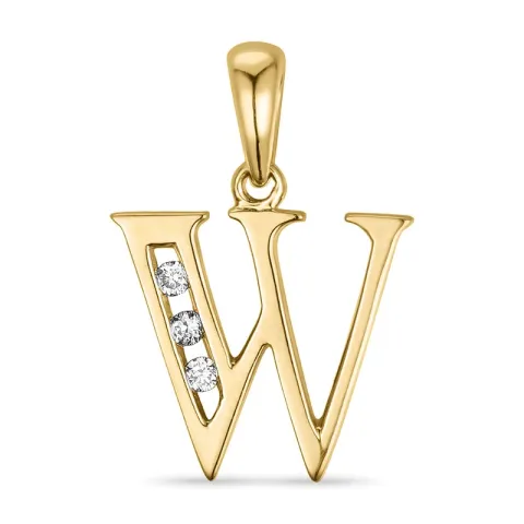 letter W diamant hanger in 14 caraat goud 0,027 ct