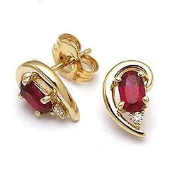 Oorbellen in 9 karaat goud met syntethische robijnen en zirkoon