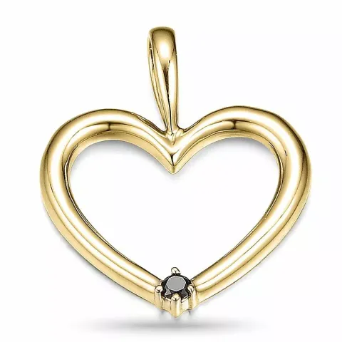 hart zwart diamant hanger in 14 caraat goud 0,03 ct