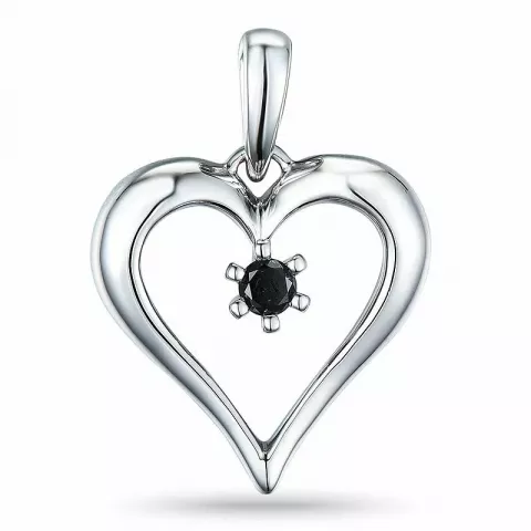 hart zwart diamant hanger in 14 caraat witgoud 0,07 ct