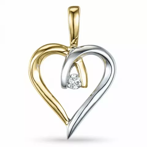 hart diamant hanger in 14 caraat goud-en witgoud 0,02 ct