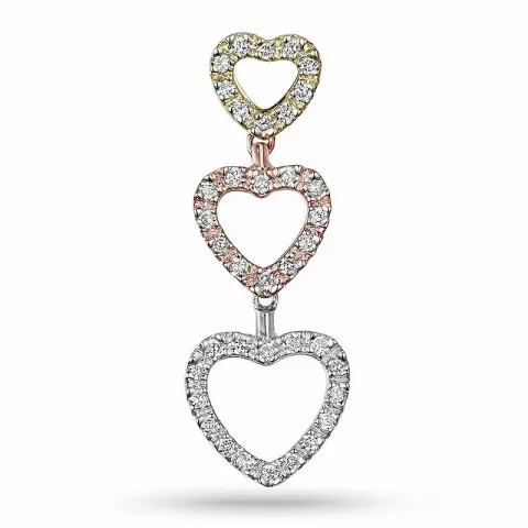 hart diamant hanger in 14 caraat geel-, wit-, en roodgoud 0,17 ct