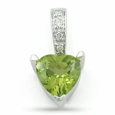 Groen peridoot diamanten hanger in 14 caraat witgoud 0,03 ct