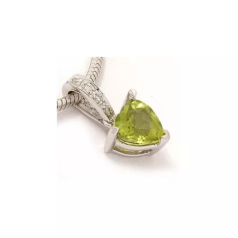Groen peridoot diamanten hanger in 14 caraat witgoud 0,03 ct
