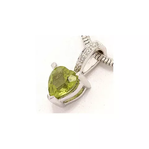 Groen peridoot diamanten hanger in 14 caraat witgoud 0,03 ct