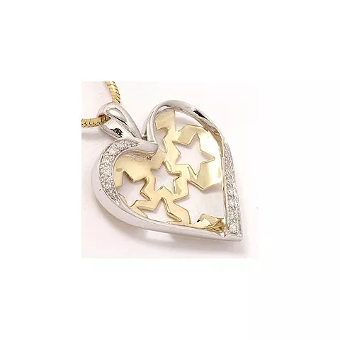 hart hanger in 14 caraat goud-en witgoud 0,11 ct