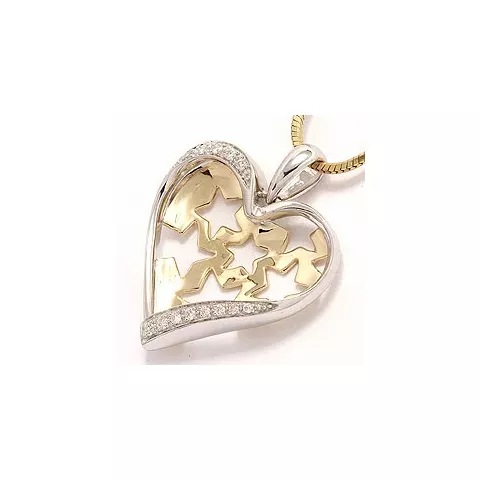 hart hanger in 14 caraat goud-en witgoud 0,11 ct