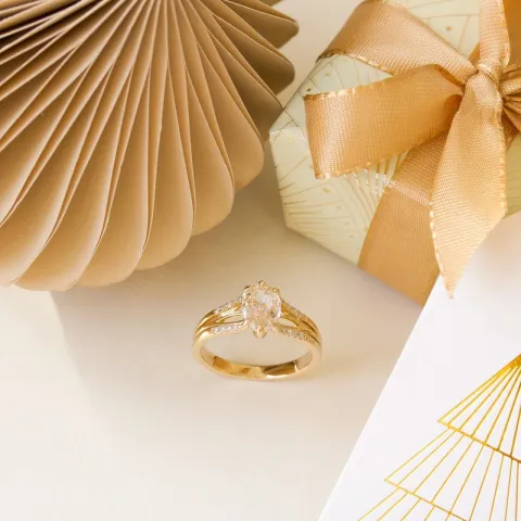 kwarts diamant ring in 14 karaat goud 0,90 ct 0,12 ct