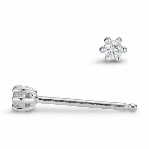 2 x 0,03 ct diamant solitaire oorbel in 14 karaat witgoud met diamant