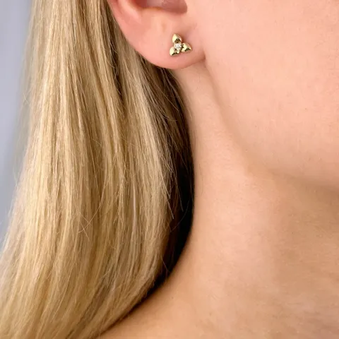 bloem diamant oorsteker in 14 karaat goud met diamant 