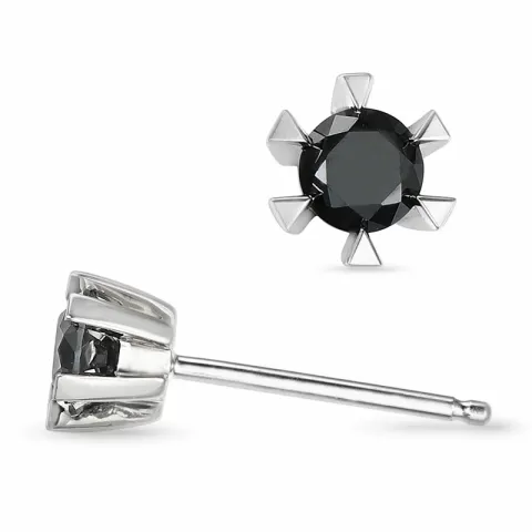 2 x 0,20 ct zwart solitaire oorbel in 14 karaat witgoud met zwart diamant