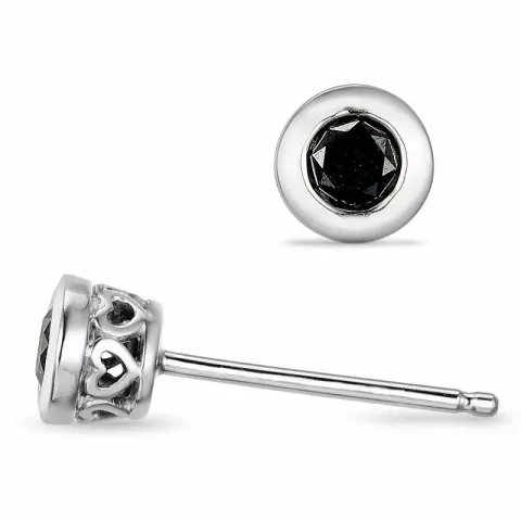 rond zwart diamant oorsteker in 14 karaat witgoud met zwart diamant