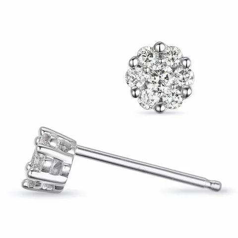 bloem diamant oorsteker in 14 karaat witgoud met diamant
