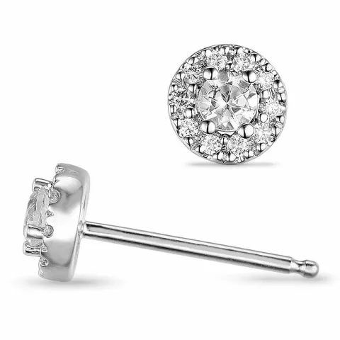 rond kwarts diamant oorbellen in 14 karaat witgoud met diamant en kwarts