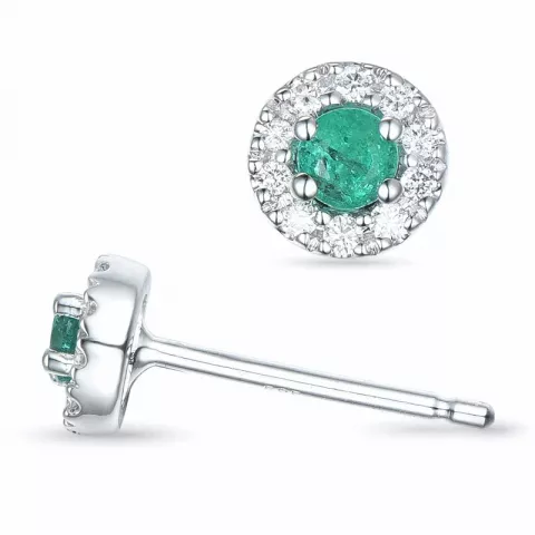 rond smaragd oorbellen in 14 karaat witgoud met diamant en smaragd 