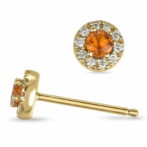 rond citrien oorbellen in 14 karaat goud met diamant en citrien