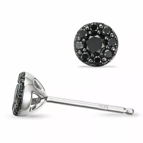 rond zwart diamant oorsteker in 14 karaat witgoud met zwart diamant