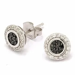 rond zwart diamant diamant oorbellen in 14 karaat witgoud met diamant en diamant 