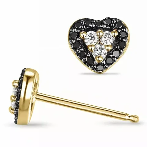 hart diamant oorsteker in 14 karaat goud met diamant en zwart diamant