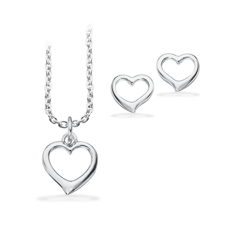 Scrouples hart set met oorbellen en ketting in zilver