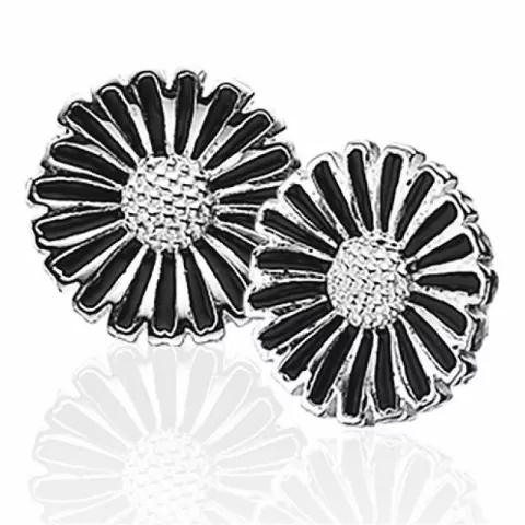 Scrouples margriet oor clips in zilver zwart emaille