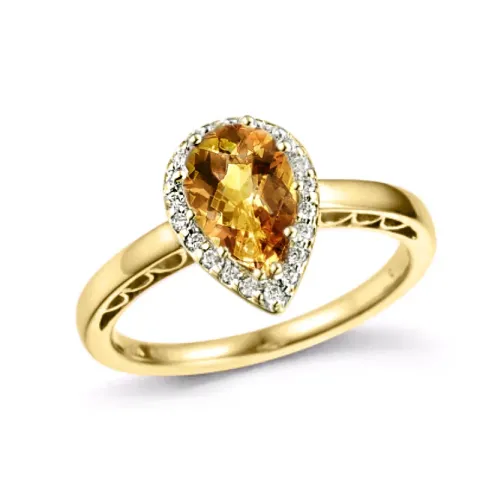 druppel citrien diamant ring in 14 karaat goud 1,55 ct 0,10 ct