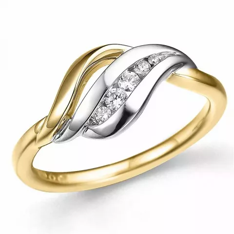 abstract diamant ring in 14 karaat goud-en witgoud 0,12 ct