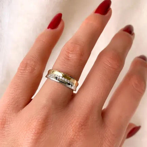 breed ring in 14 karaat goud-en witgoud 0,12 ct