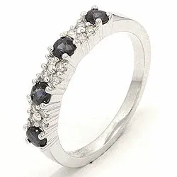 saffier diamant ring in 14 karaat witgoud 0,12 ct
