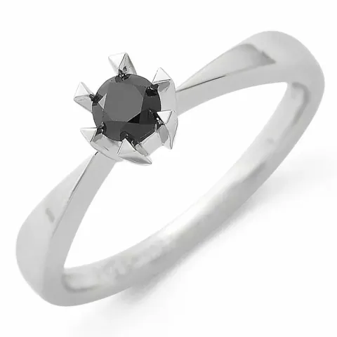 zwart solitaire ring in 14 karaat witgoud 0,21 ct