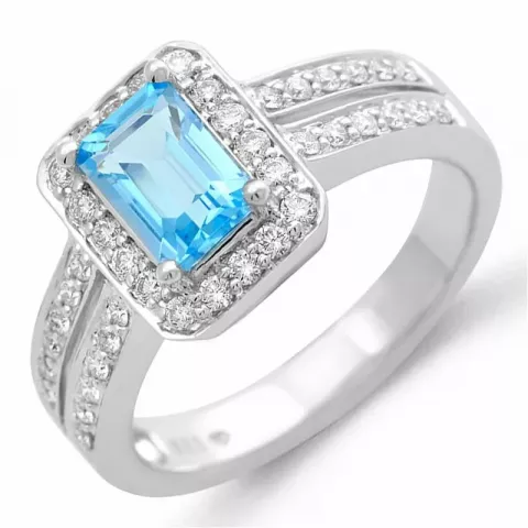 vierkant blauwe topaas diamant ring in 14 karaat witgoud 0,43 ct 1,20 ct