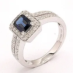 blauwe saffier ring in 14 karaat witgoud 0,43 ct 1,05 ct