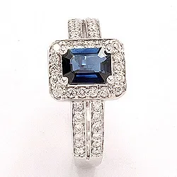 blauwe saffier ring in 14 karaat witgoud 0,43 ct 1,05 ct