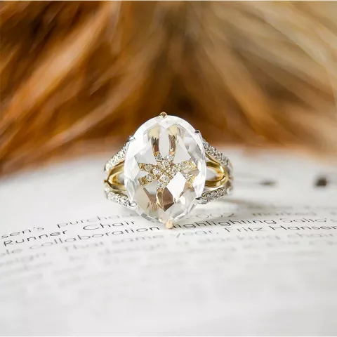 kwarts diamant ring in 14 karaat goud-en witgoud 0,16 ct 6,00 ct