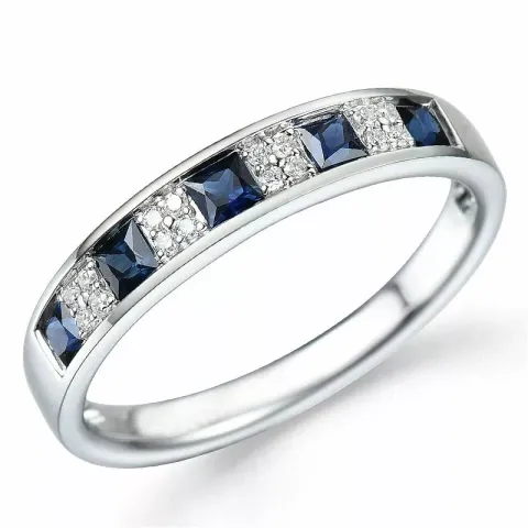 blauwe saffier diamant ring in 14 karaat witgoud 0,08 ct 0,66 ct