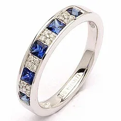 blauwe saffier diamant ring in 14 karaat witgoud 0,08 ct 0,66 ct